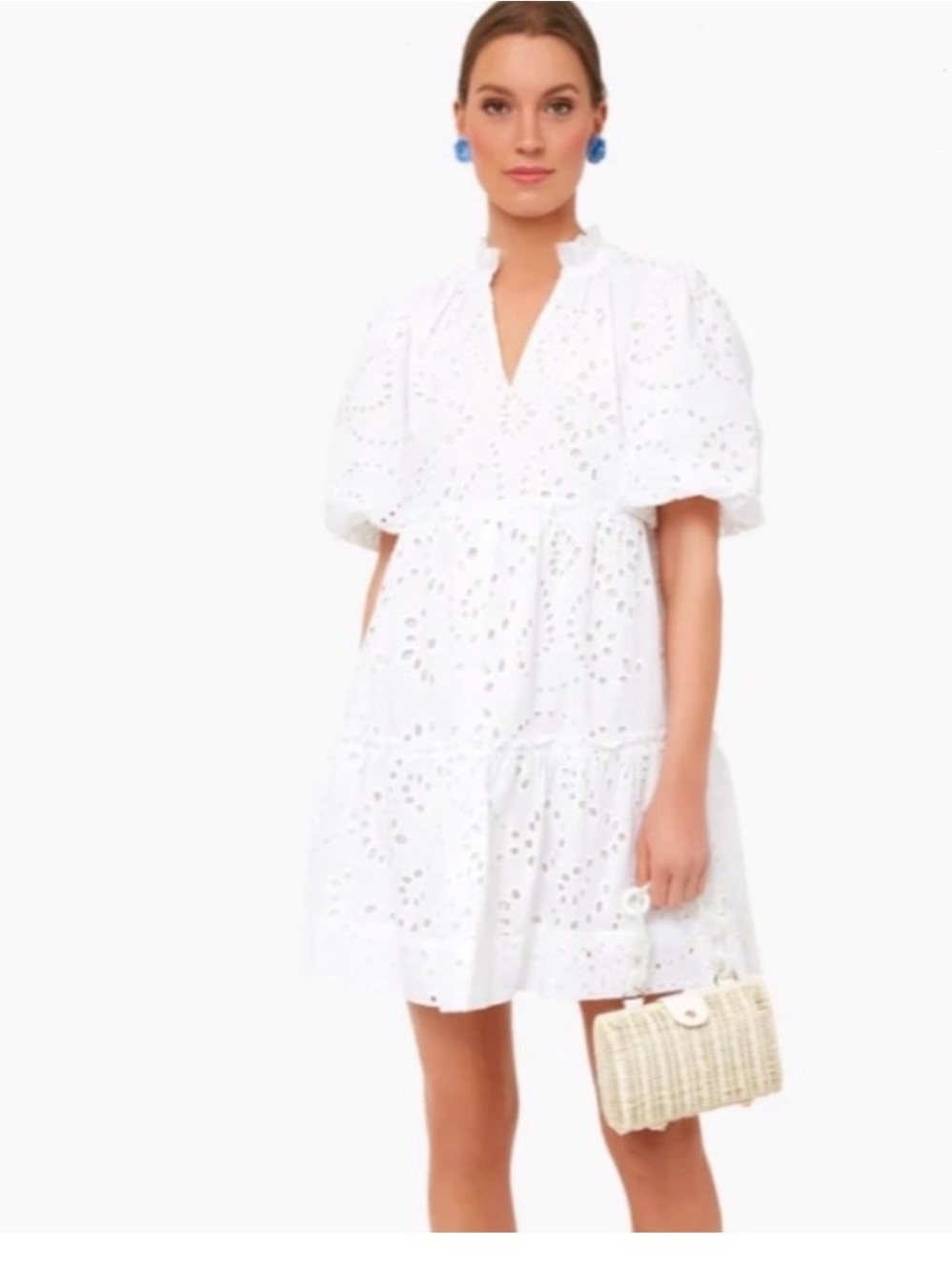 Tuckernuck white Eyelet Puff-Sleeve Tiered Mini Dress